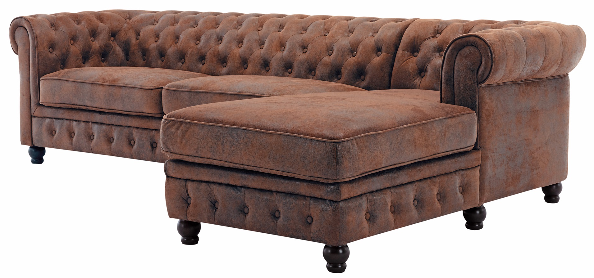 Narożnik 4-osobowy w stylu vintage antyczny brąz 280x85 cm prawostronny – obraz-1