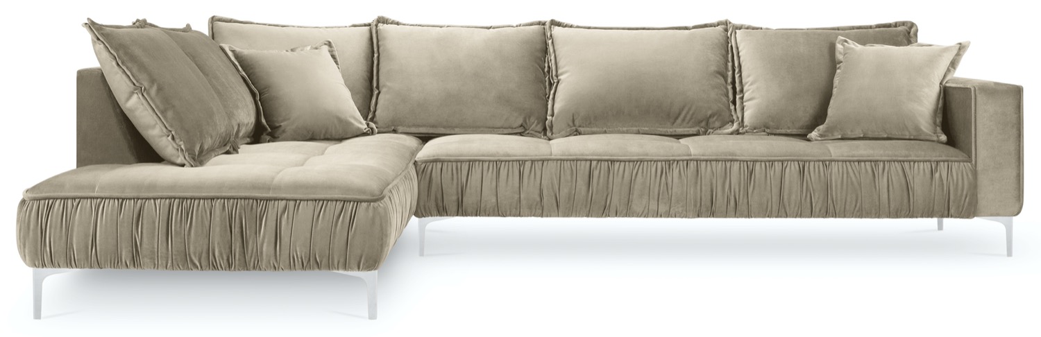 Narożnik glamour na srebrnych nóżkach beżowy lewy – obraz-1