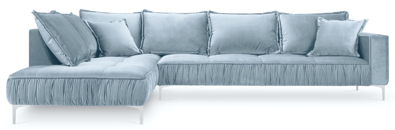 Narożnik glamour na srebrnych nóżkach niebieski lewy – obraz-1