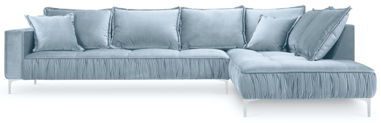 Narożnik glamour na srebrnych nóżkach niebieski prawy – obraz-1