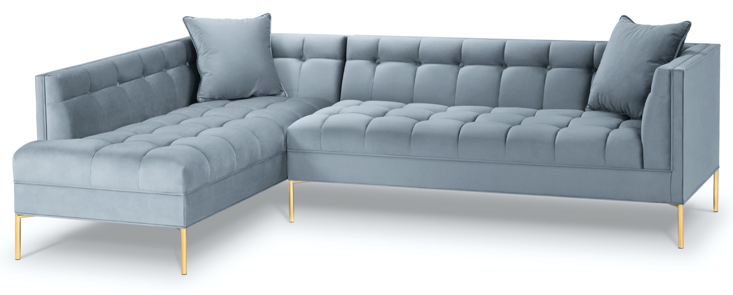 Narożnik pikowany na złotych nóżkach niebieski lewy – obraz-1