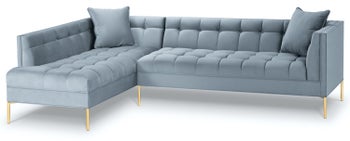 Narożnik pikowany na złotych nóżkach niebieski lewy – obraz-1