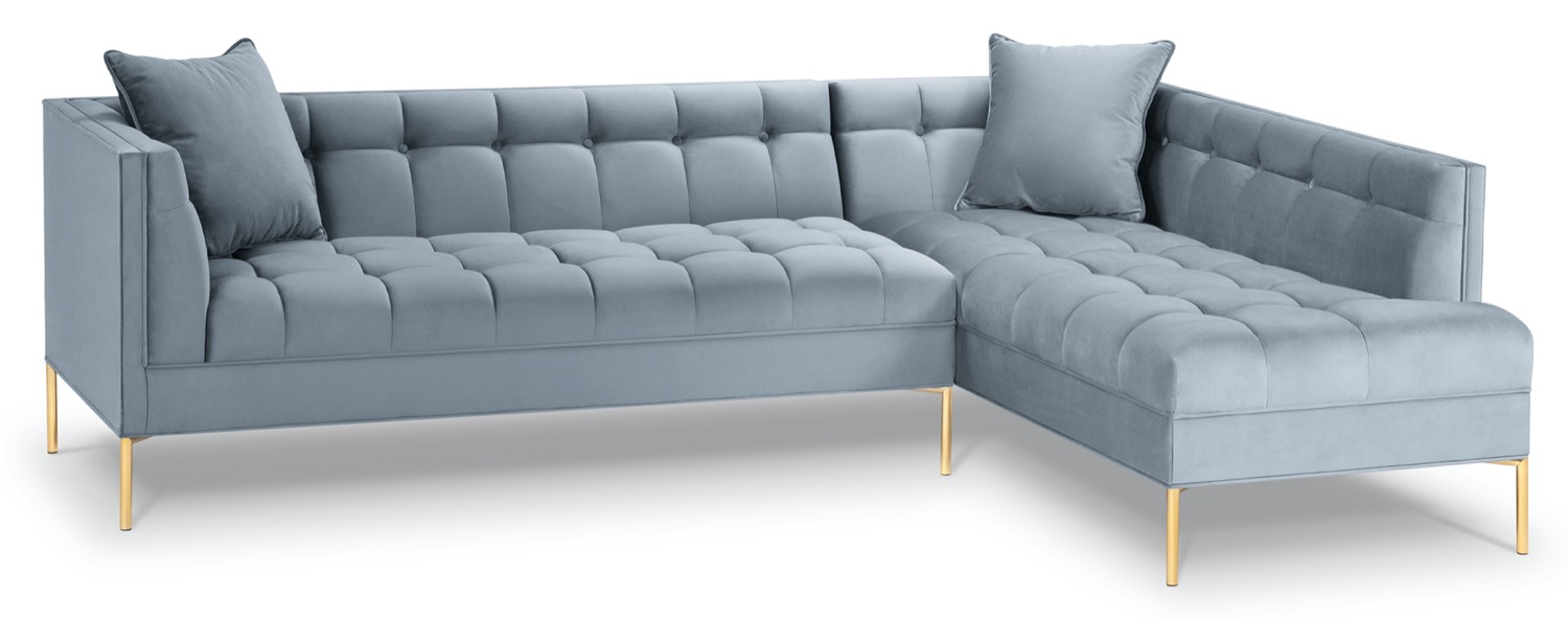 Narożnik pikowany na złotych nóżkach niebieski prawy – obraz-1