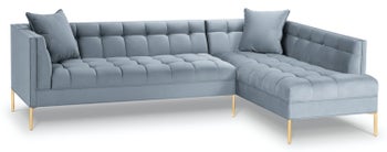 Narożnik pikowany na złotych nóżkach niebieski prawy – obraz-1