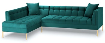 Narożnik pikowany na złotych nóżkach zielony lewy – obraz-1