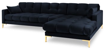 Narożnik pikowany na złotych nóżkach niebieski prawy – obraz-1