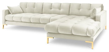 Narożnik pikowany na złotych nóżkach beżowy prawy – obraz-1