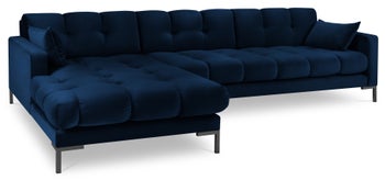 Narożnik pikowany na czarnych nóżkach granatowy lewy – obraz-1