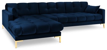 Narożnik pikowany na złotych nóżkach granatowy lewy – obraz-1