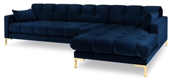 Narożnik pikowany na złotych nóżkach granatowy prawy – obraz-1