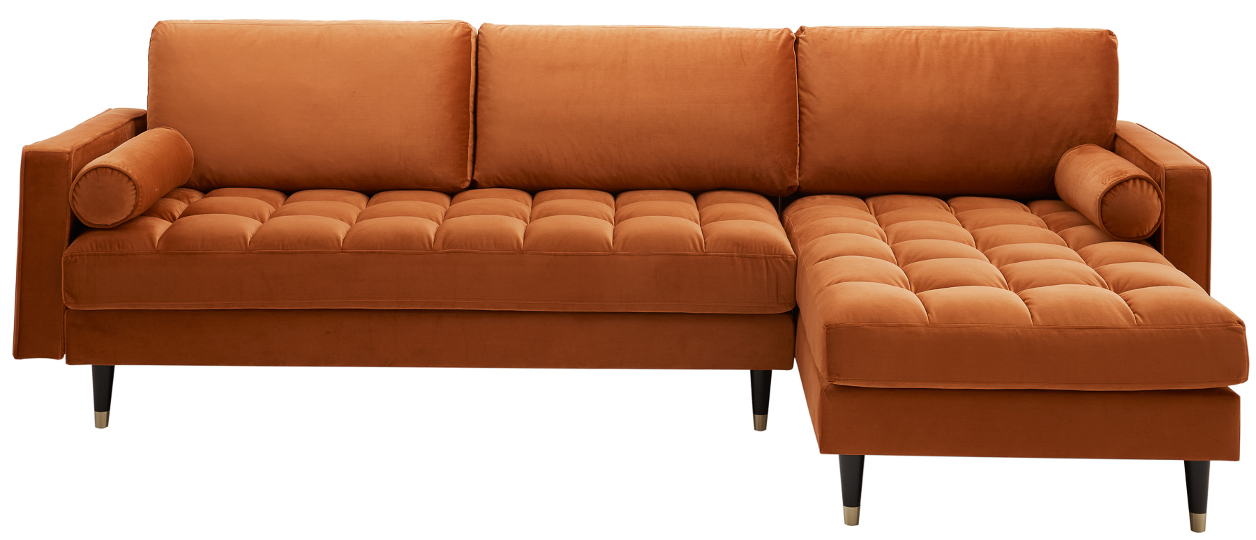 Narożnik z podłokietnikami aksamit dwustronny rdzawy brąz nogi czarno-złote 260x140 cm  – obraz-1