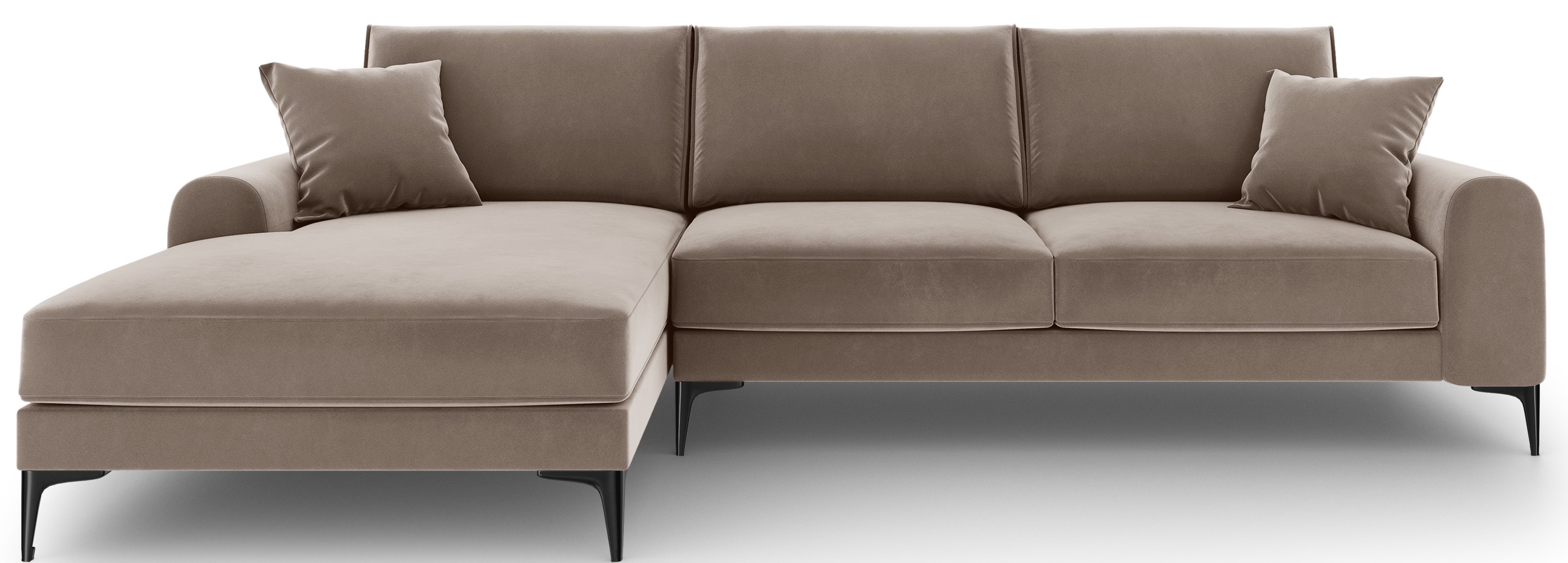 Narożnik dla 5 osób nogi czarne welur cappuccino lewy 254x182 cm – obraz-1