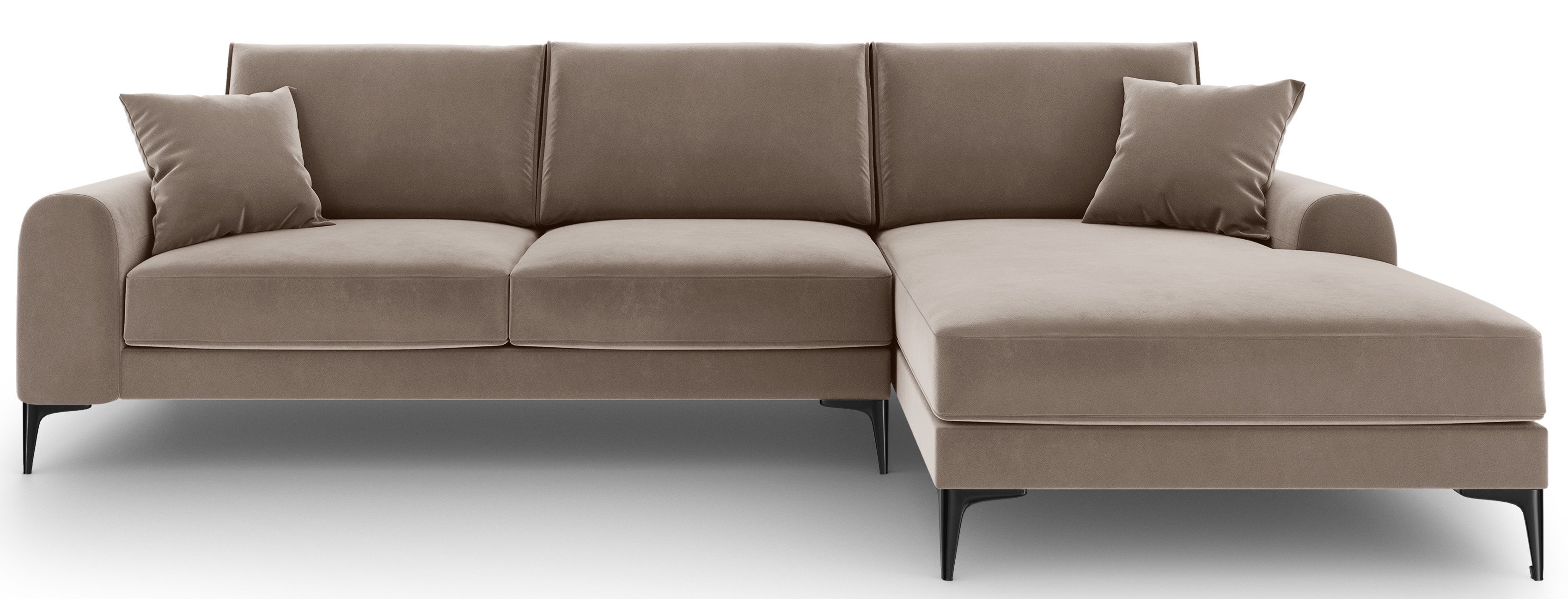 Narożnik dla 5 osób nogi czarne welur cappuccino prawy 254x182 cm – obraz-1