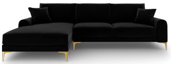 Narożnik dla 5 osób nogi złote welur czarny lewy 254x182 cm – obraz-1