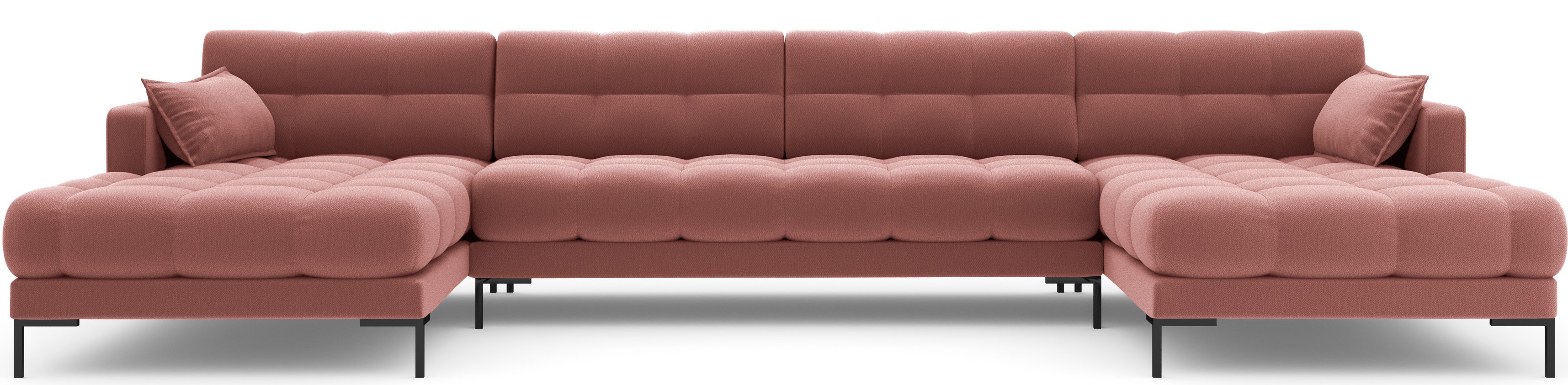 Narożnik do salonu 6-os. tapicerowany na czarnych nogach różowy 383x185 cm – obraz-1