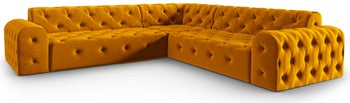 Narożnik duży pikowany welurowy żółty 254x254 cm – obraz-1