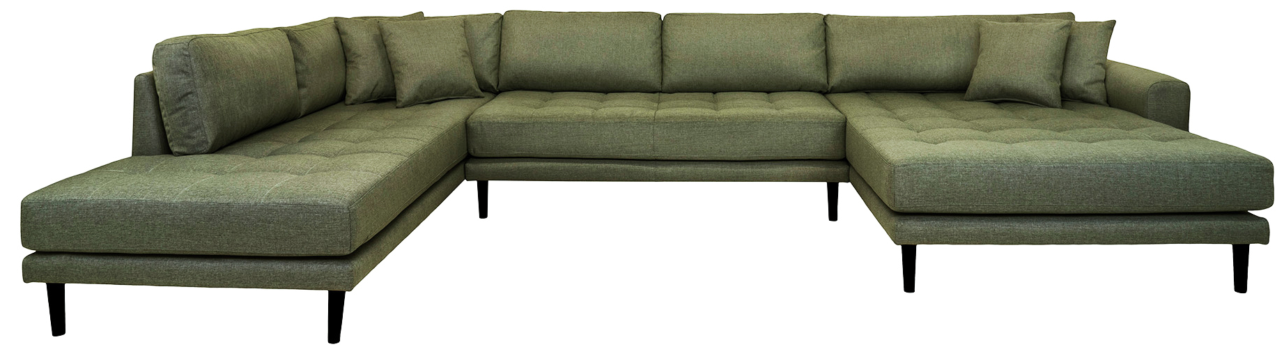 Narożnik duży w kształcie U oliwkowa zieleń nogi czarne drewniane lewy 370x220 cm – grafika-1.