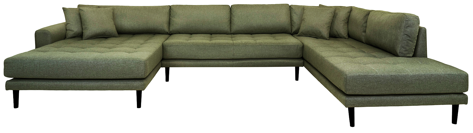 Narożnik duży w kształcie U oliwkowa zieleń nogi czarne drewniane prawy 370x220 cm – grafika-1.