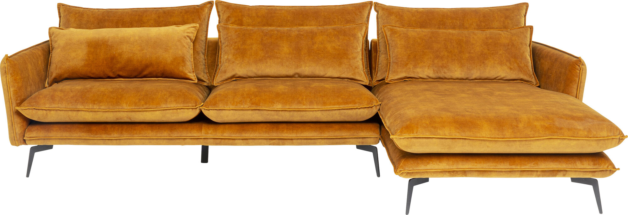 Narożnik welurowy z poduszkami żółty prawy – obraz-1