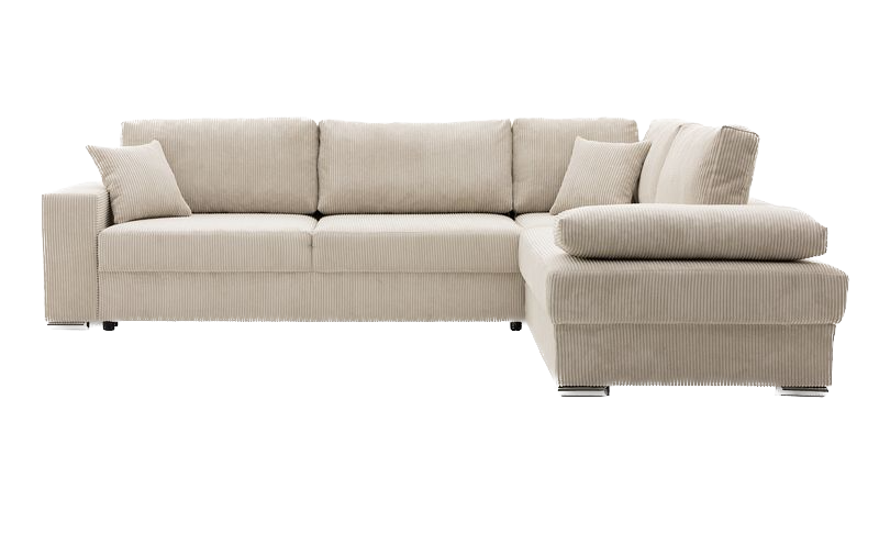 Narożnik beżowy 287 cm prawy sztruks nowoczesny rozkładany – obraz-1