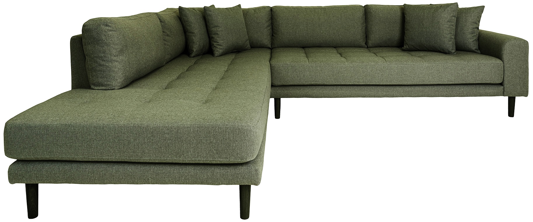 Narożnik lewy poliester velvet oliwkowa zieleń - nogi drewno bukowe czarne 257x220 cm – grafika-1.