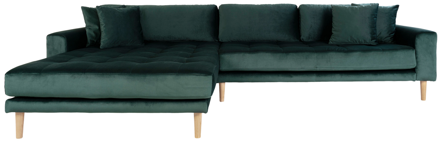 Narożnik pikowany welurowy na drewnianych nóżkach zielony lewy – grafika-1.