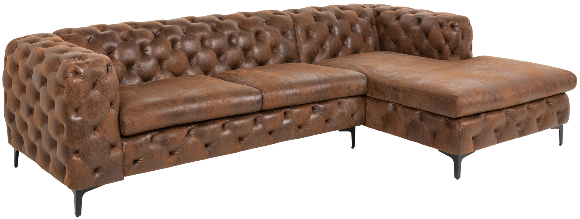 Pikowany narożnik brązowy z czarnymi nogami i podłokietnikami 275x162 cm – grafika-1.