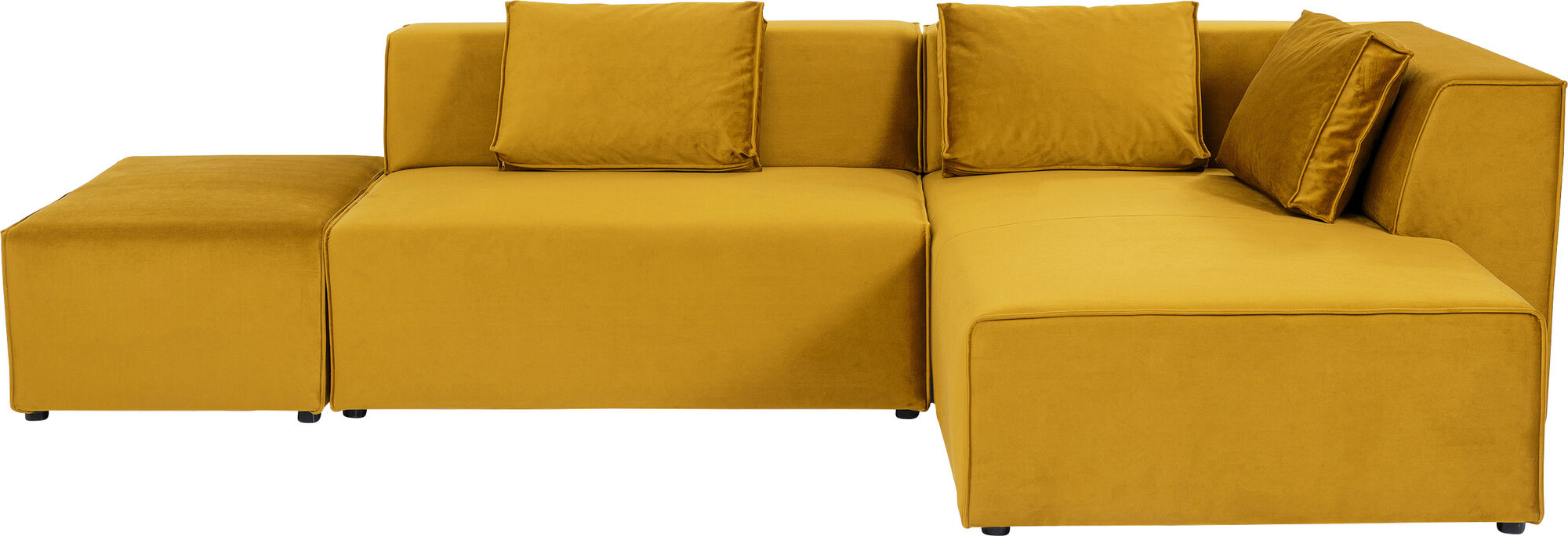 Narożnik welurowy duży z pufą żółty prawy – obraz-1