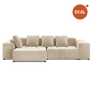 Narożnik modułowy welurowy beżowy dwustronny – obraz-1