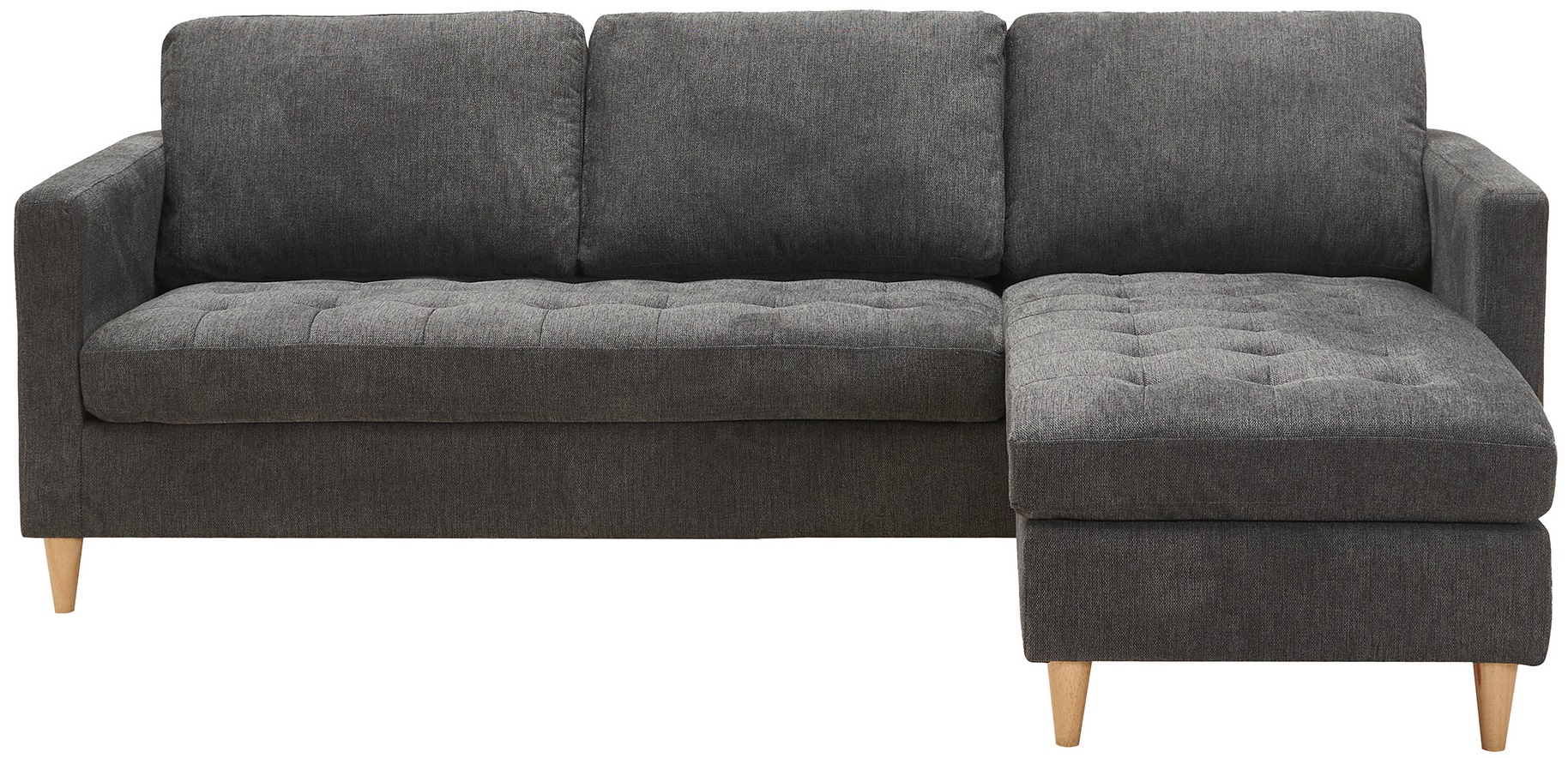 Narożnik odwracalny poliester ciemnoszary - nogi drewno kauczukowe naturalne 219x151 cm – grafika-1.