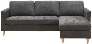 Narożnik odwracalny poliester ciemnoszary - nogi drewno kauczukowe naturalne 219x151 cm – grafika-1.