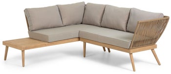 Narożnik ogrodowy 180x180 cm drewniany - siedzisko beżowe – obraz-1