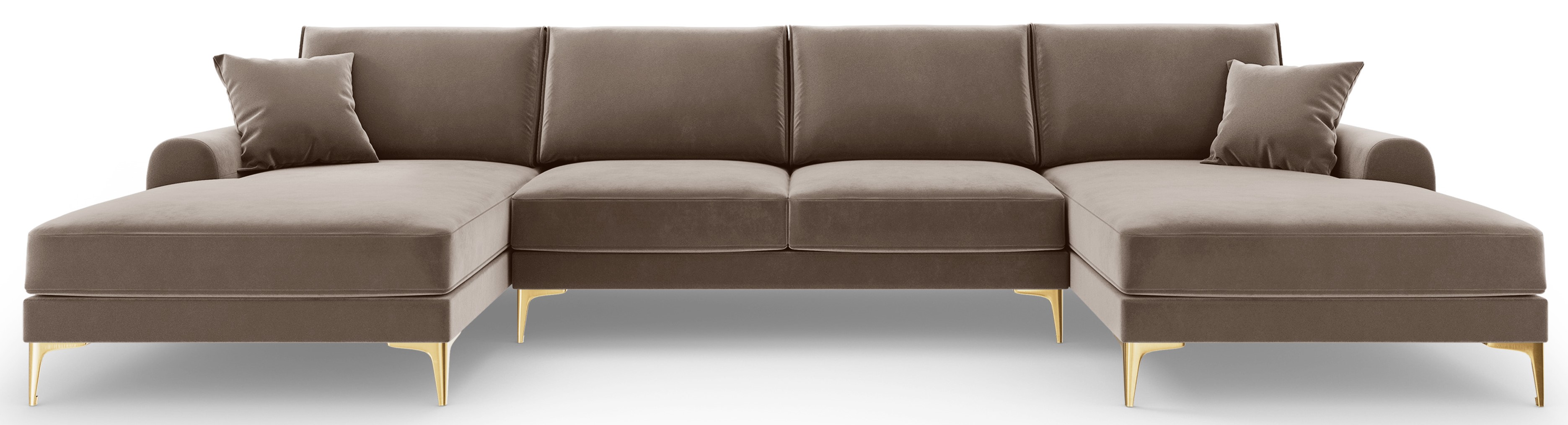 Narożnik panoramiczny 6-os. welur cappuccino nogi złote 334x182 cm – obraz-1