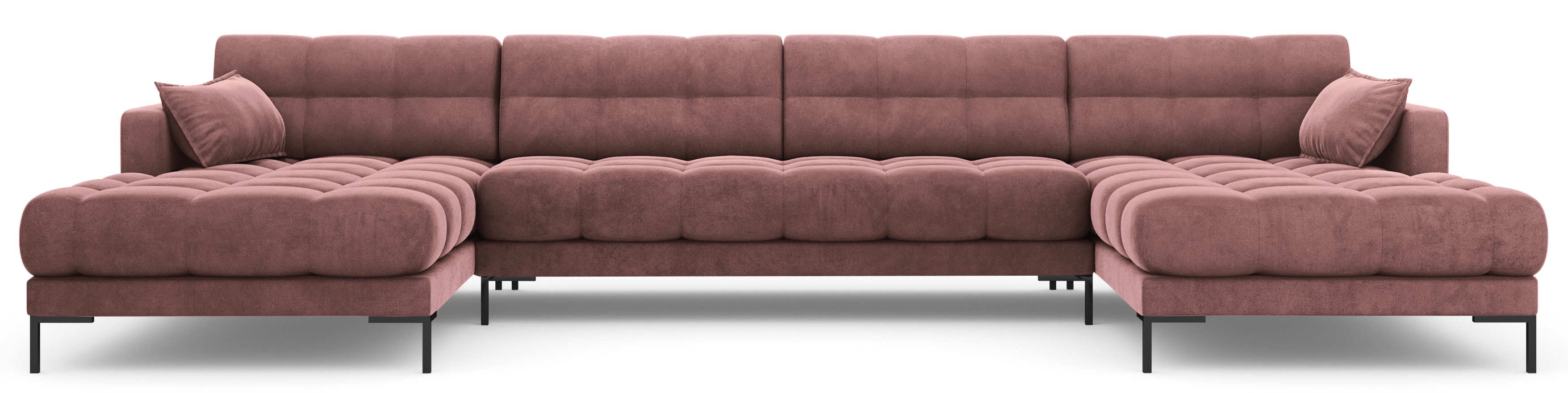 Narożnik panoramiczny na czarnych nogach różowy 383x185 cm – obraz-1