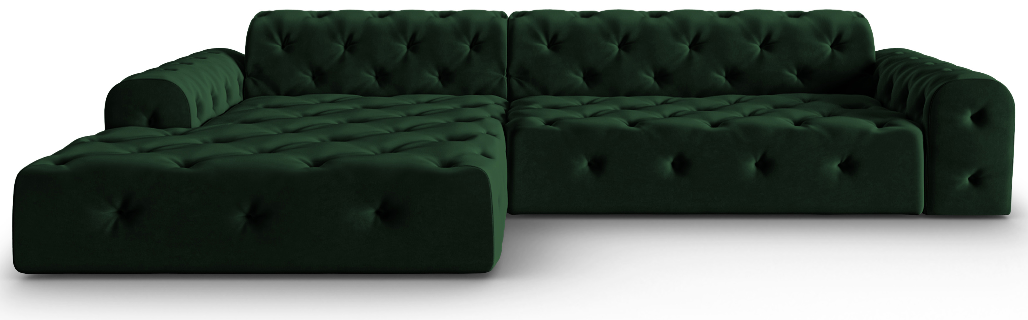 Narożnik panoramiczny pikowany welurowy ciemnozielony lewy 260x170 cm – obraz-1