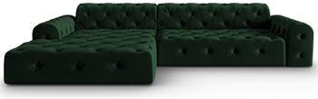 Narożnik panoramiczny pikowany welurowy ciemnozielony lewy 260x170 cm – obraz-1