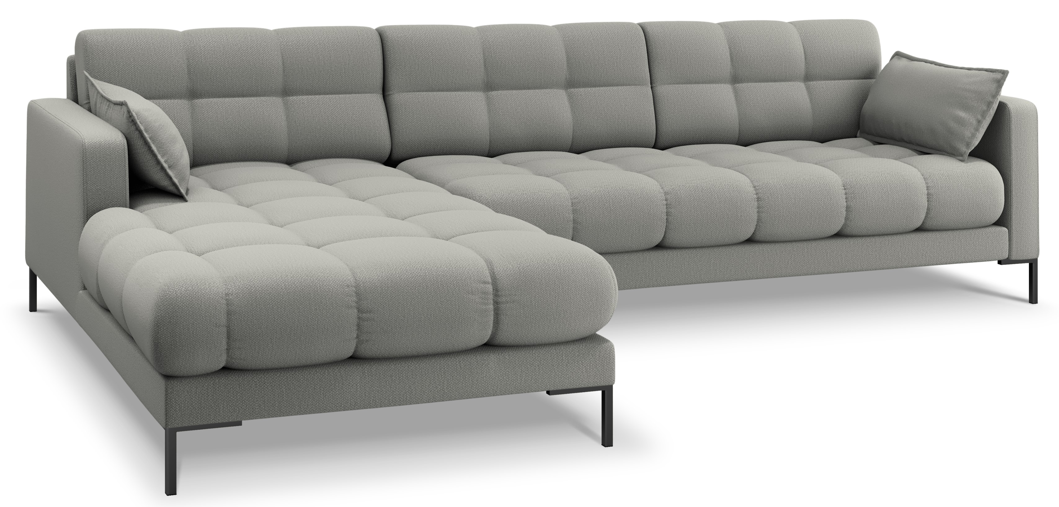 Narożnik pikowany na czarnych nogach jasnoszary lewy 293x185 cm – obraz-1