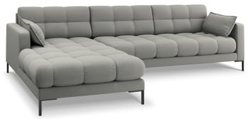 Narożnik pikowany na czarnych nogach jasnoszary lewy 293x185 cm – obraz-1