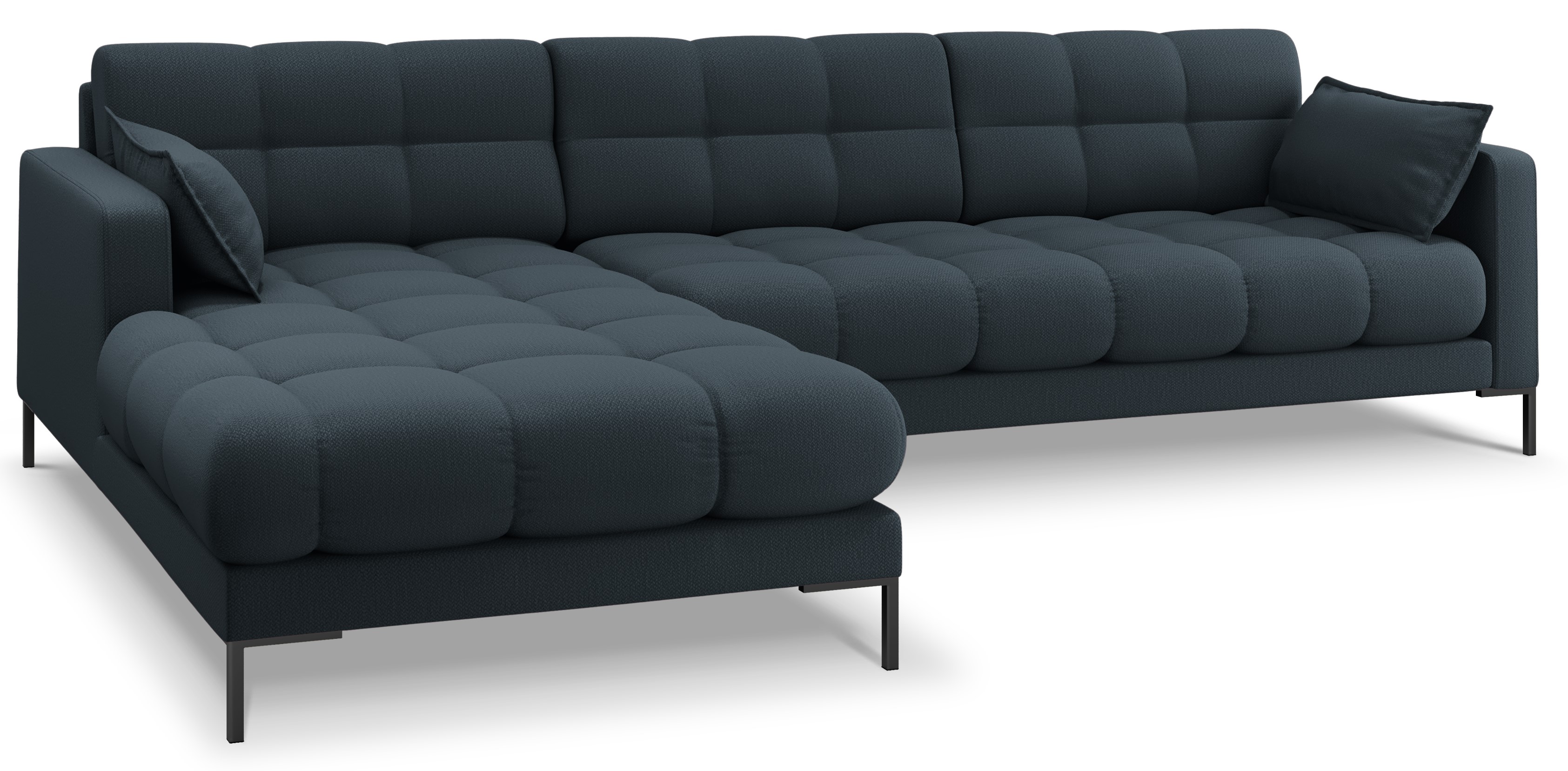 Narożnik pikowany na czarnych nogach niebieski lewy 293x185 cm – obraz-1