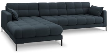 Narożnik pikowany na czarnych nogach niebieski lewy 293x185 cm – obraz-1