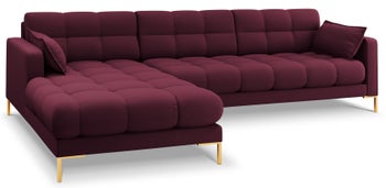 Narożnik pikowany na złotych nogach ciemnoczerwony lewy 293x185 cm – obraz-1