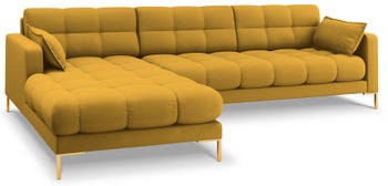 Narożnik pikowany na złotych nogach żółty lewy 293x185 cm – obraz-1