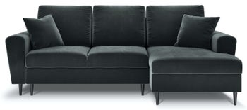 Narożnik z funkcją spania z pojemnikiem na czarnych nóżkach szary prawy – obraz-1