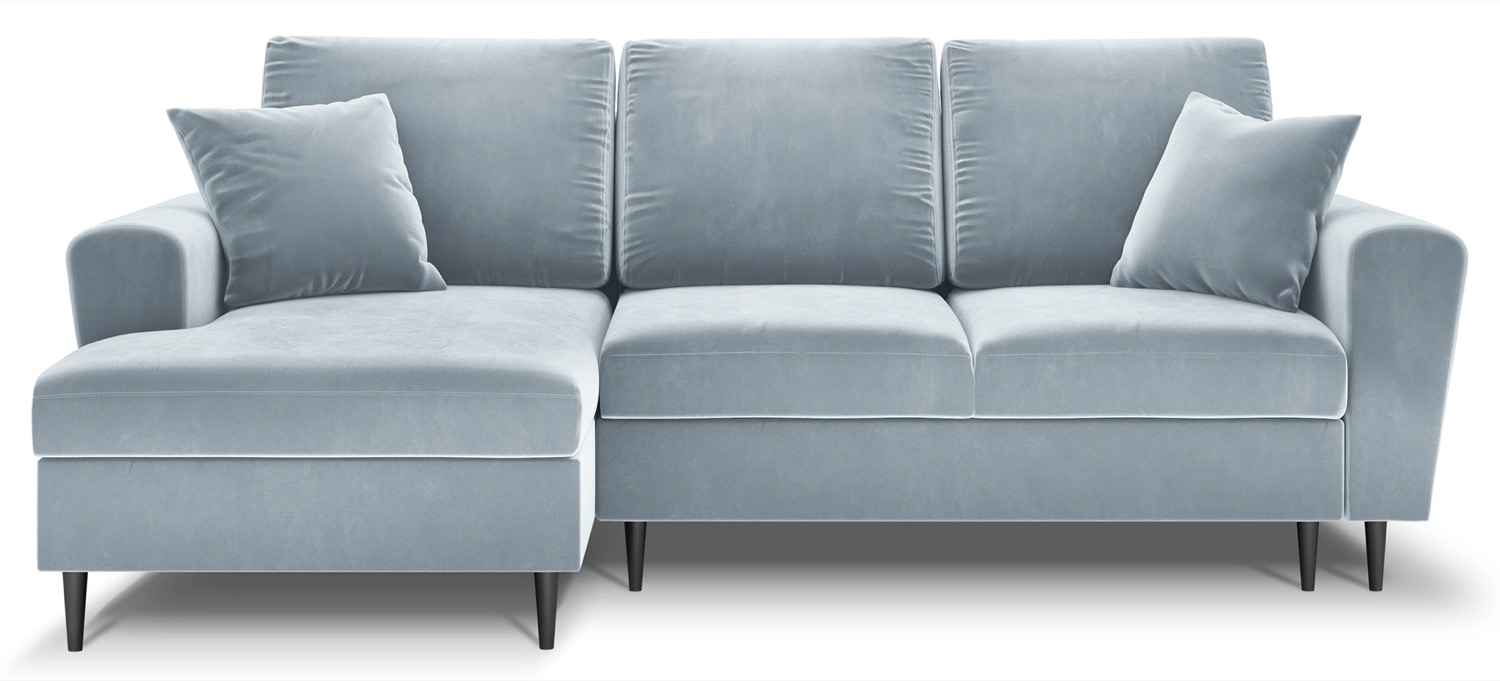 Narożnik z funkcją spania z pojemnikiem na czarnych nóżkach niebieski lewy – obraz-1