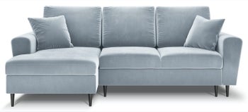 Narożnik z funkcją spania z pojemnikiem na czarnych nóżkach niebieski lewy – obraz-1