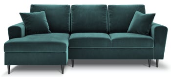 Narożnik z funkcją spania z pojemnikiem na czarnych nóżkach zielony lewy – obraz-1