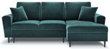 Narożnik z funkcją spania z pojemnikiem na czarnych nóżkach zielony prawy – obraz-1