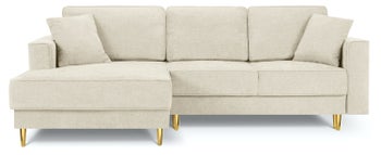 Narożnik z funkcją spania na złotych nóżkach beżowy lewy – obraz-1