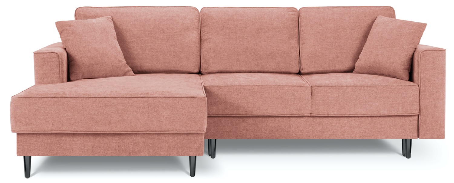 Narożnik z funkcją spania na czarnych nóżkach różowy lewy – obraz-1