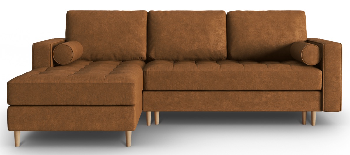 Narożnik z funkcją spania pikowany brązowy lewy – obraz-1